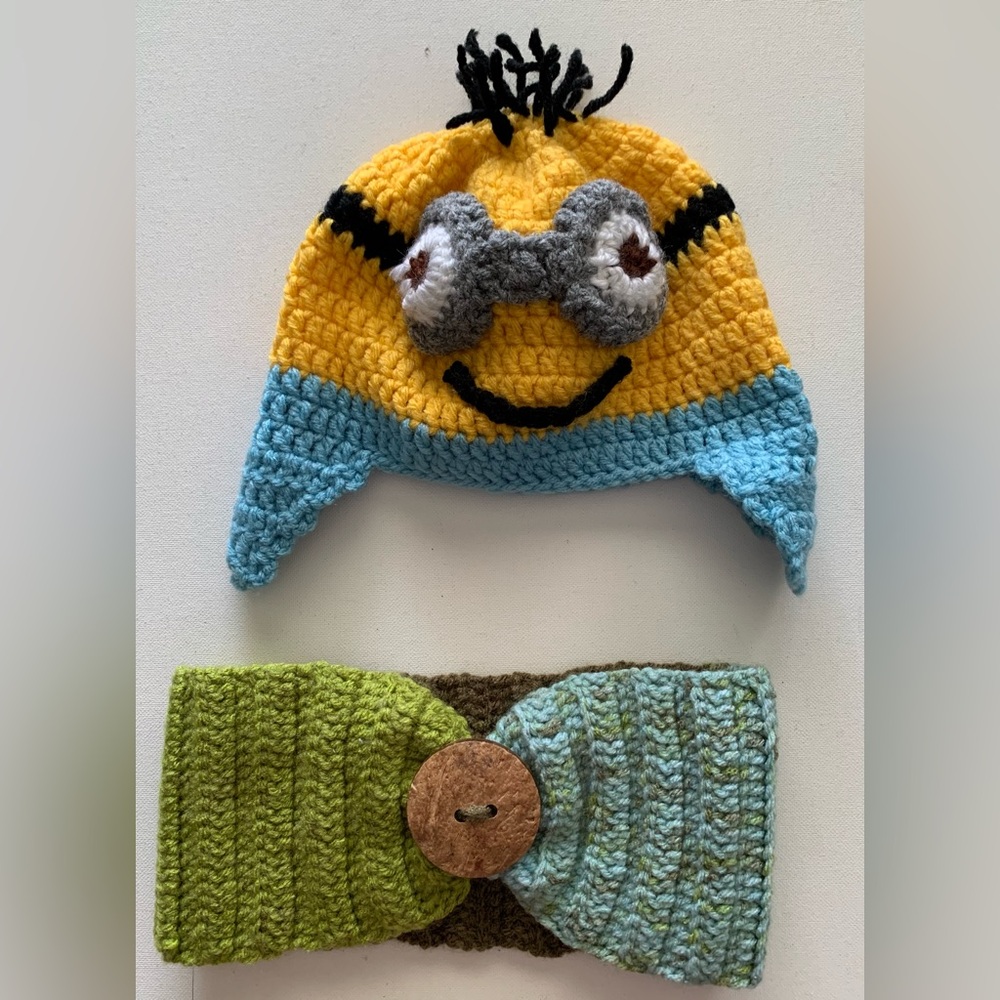Hand Crochet Minion Beanie Hat Headband Set Of 2